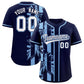 Custom Navy Powder Blue Split Fashion Coconut Tree Design Authentic Baseball Jersey