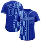 Custom Royal Powder Blue Split Fashion Coconut Tree Design Authentic Baseball Jersey