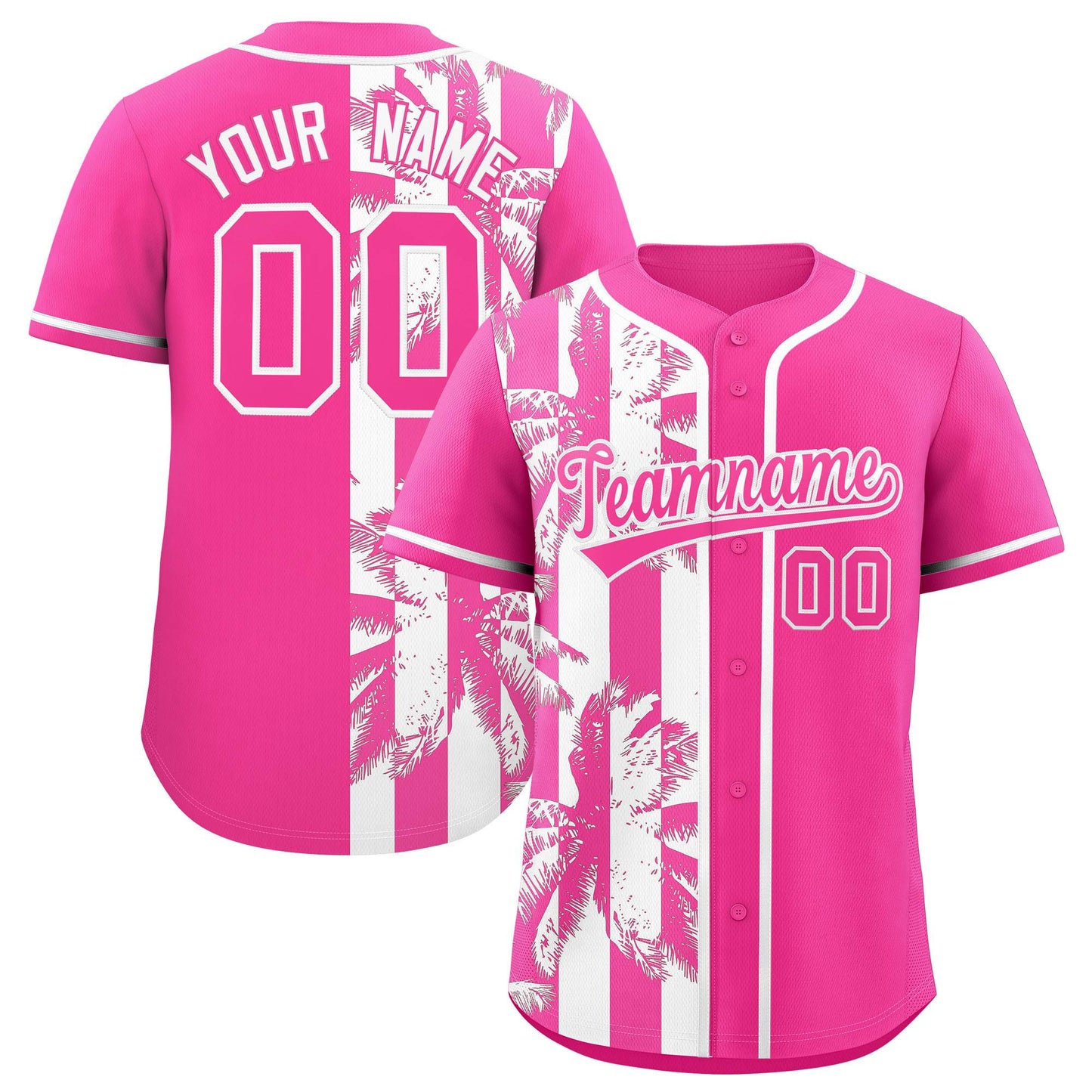 Custom Pink White Split Fashion Coconut Tree Design Authentic Baseball Jersey