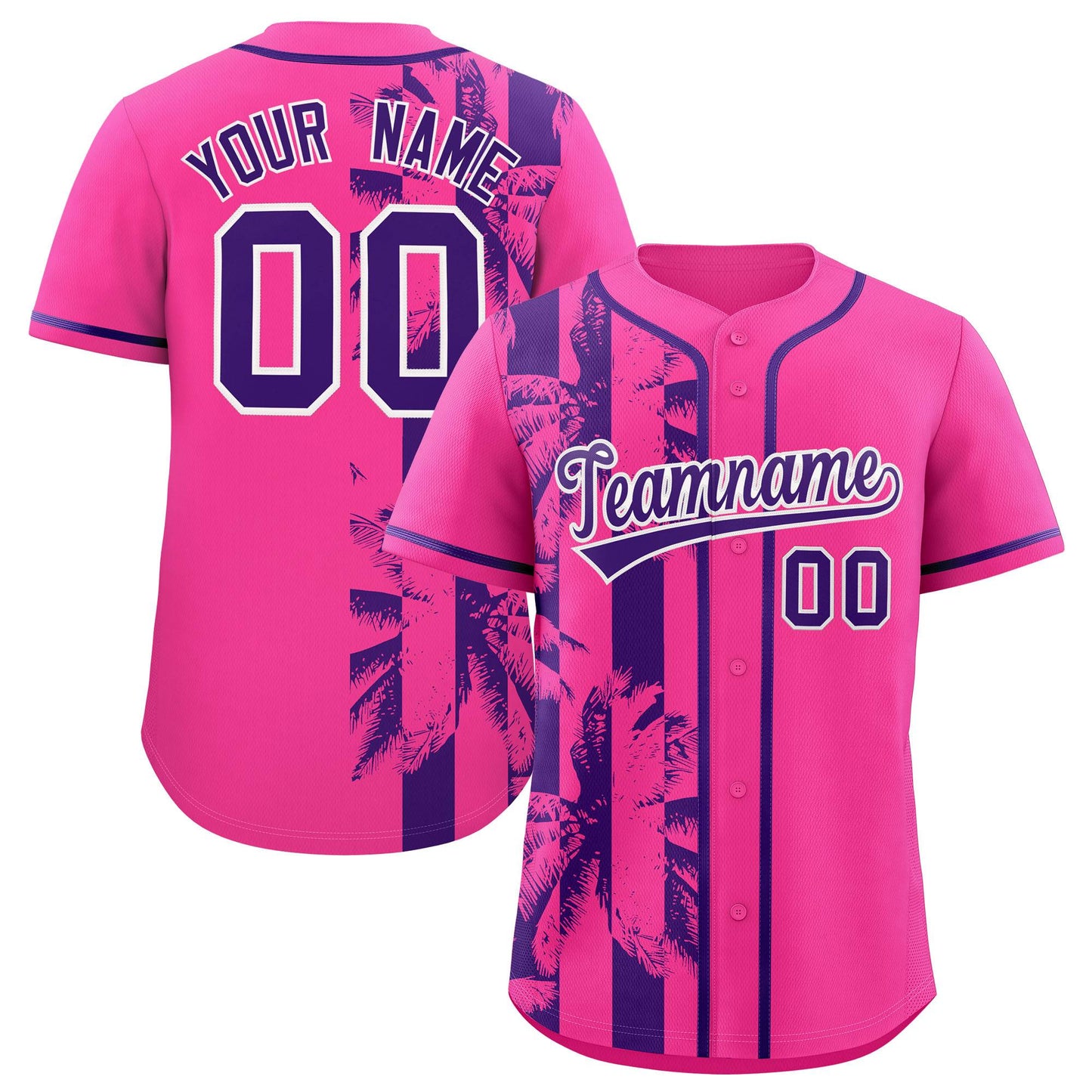 Custom Pink Purple Split Fashion Coconut Tree Design Authentic Baseball Jersey