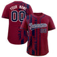 Custom Crimson Navy Split Fashion Coconut Tree Design Authentic Baseball Jersey