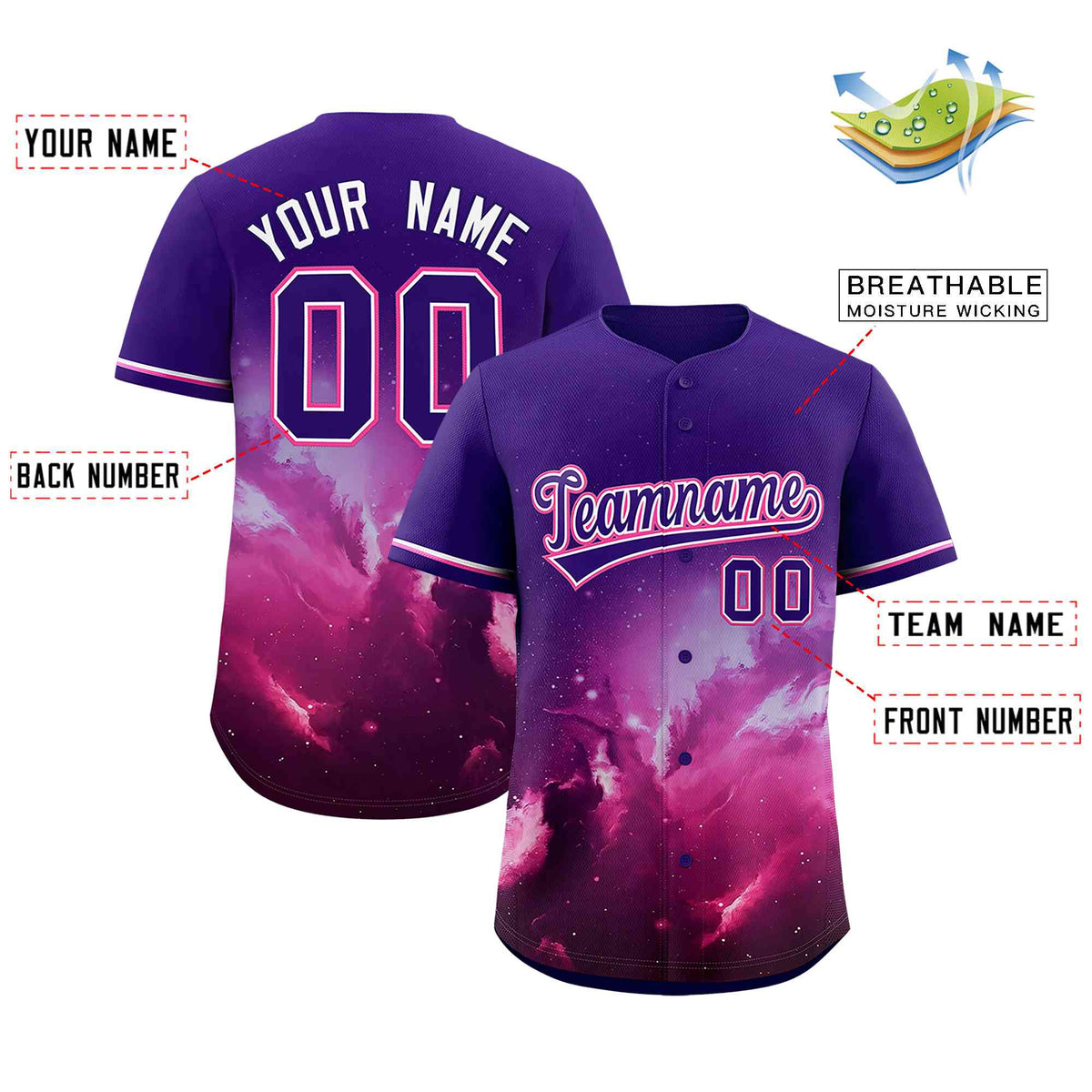 Custom Purple Personalized Starburst Pattern Authentic Baseball Jersey Limited