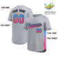 Custom Light Gray Powder Blue-Pink Personalized Gradient Font And Side Design Authentic Baseball Jersey Limited