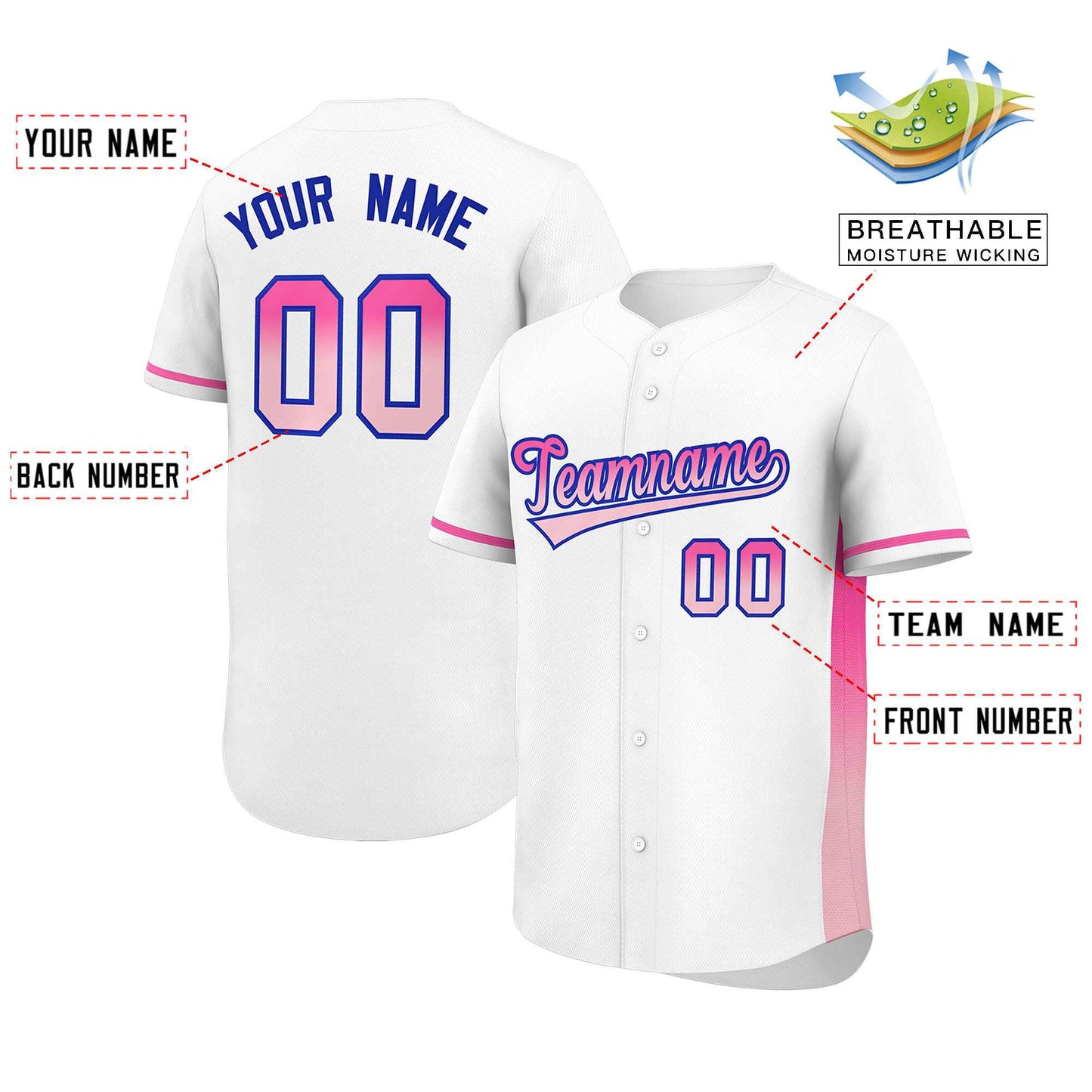 Custom White Pink-Lt Pink Personalized Gradient Font And Side Design Authentic Baseball Jersey Limited