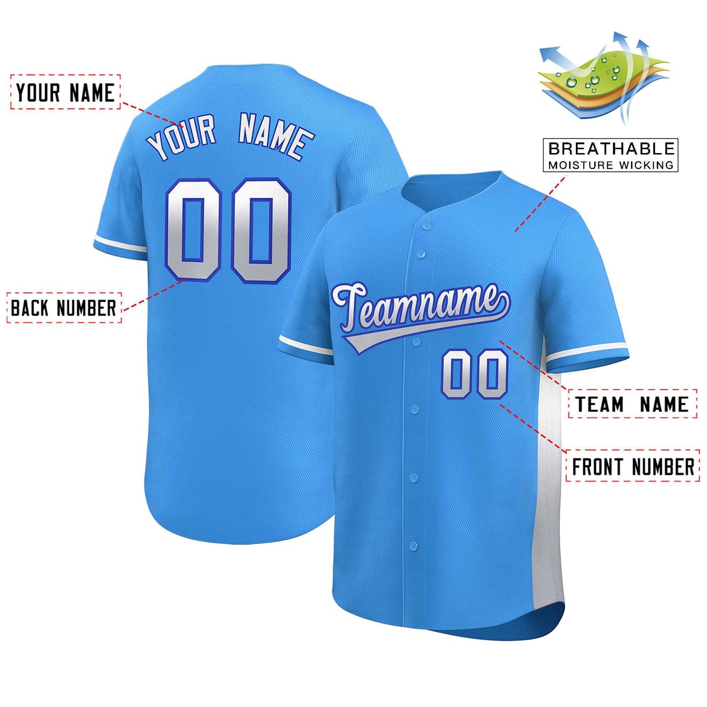 Custom Powder Blue White-Lt Gray Personalized Gradient Font And Side Design Authentic Baseball Jersey Limited