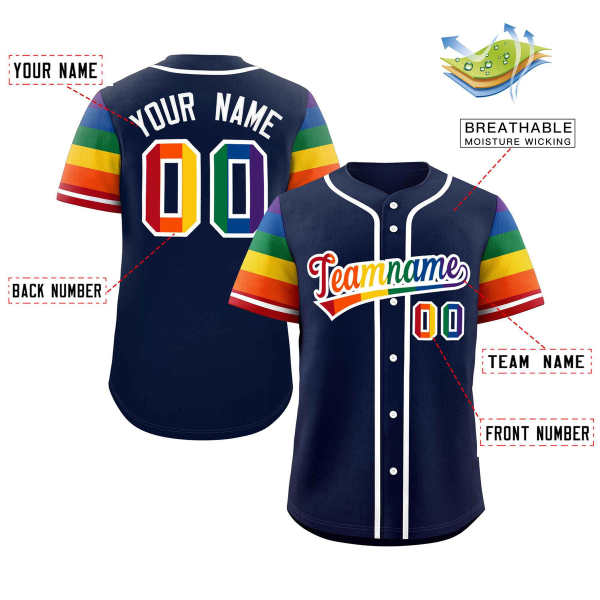 Custom Navy LGBT Rainbow For Pride Month Raglan Sleeves Authentic Baseball Jersey Limited