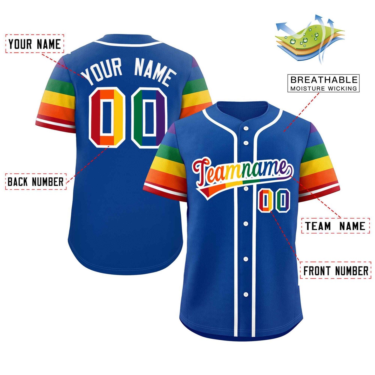 Custom Royal LGBT Rainbow For Pride Month Raglan Sleeves Authentic Baseball Jersey Limited