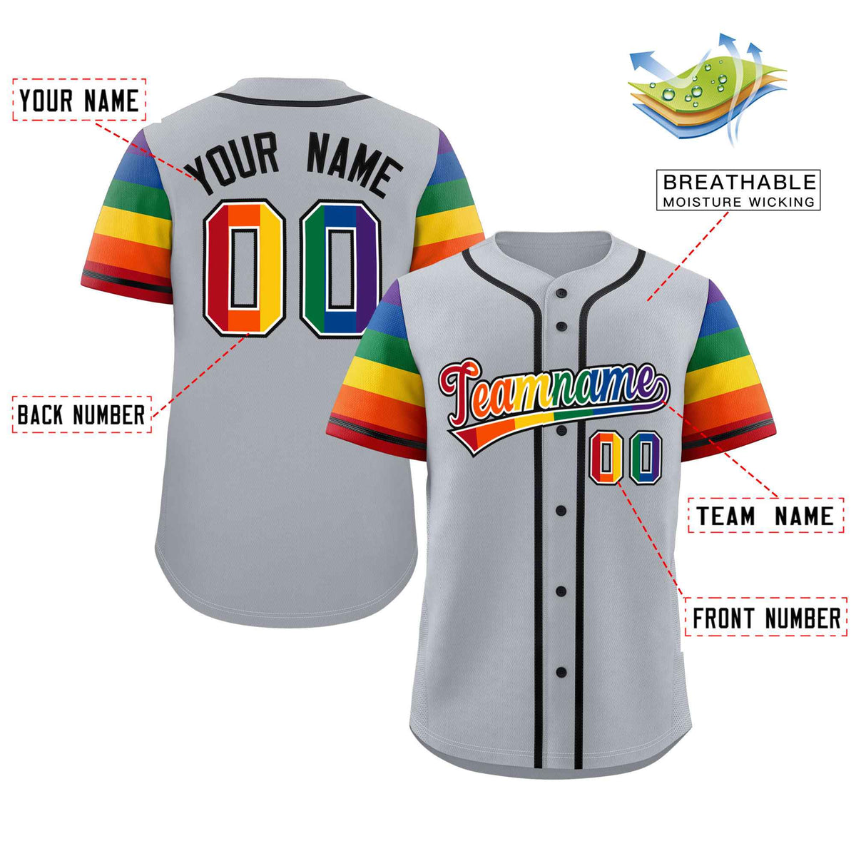 Custom Gray LGBT Rainbow For Pride Month Raglan Sleeves Authentic Baseball Jersey Limited