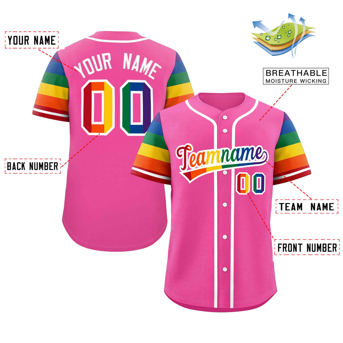 Custom Pink LGBT Rainbow For Pride Month Raglan Sleeves Authentic Baseball Jersey Limited