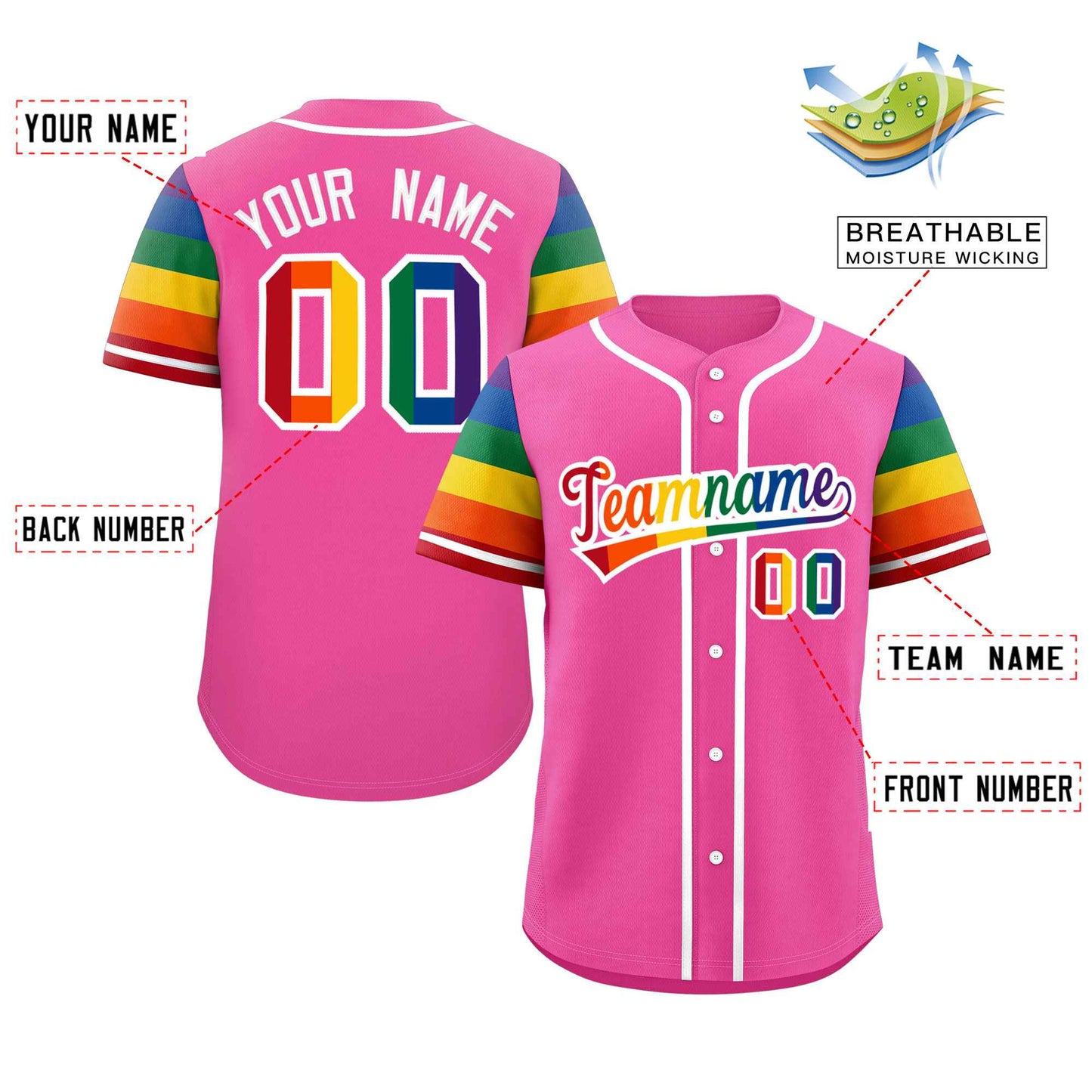 Custom Pink LGBT Rainbow For Pride Month Raglan Sleeves Authentic Baseball Jersey Limited
