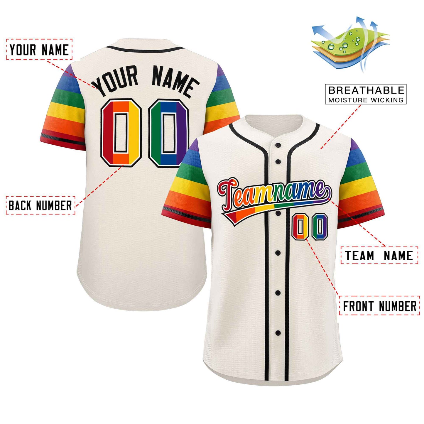 Custom Cream LGBT Rainbow For Pride Month Raglan Sleeves Authentic Baseball Jersey Limited