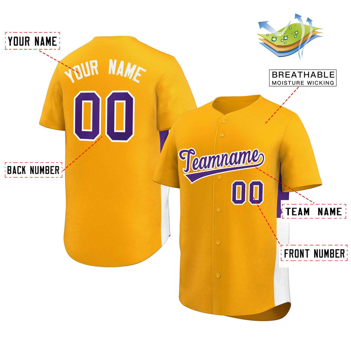 Custom Yellow Purple-White Personalized Side Two-Tone Design Authentic Baseball Jersey Limited