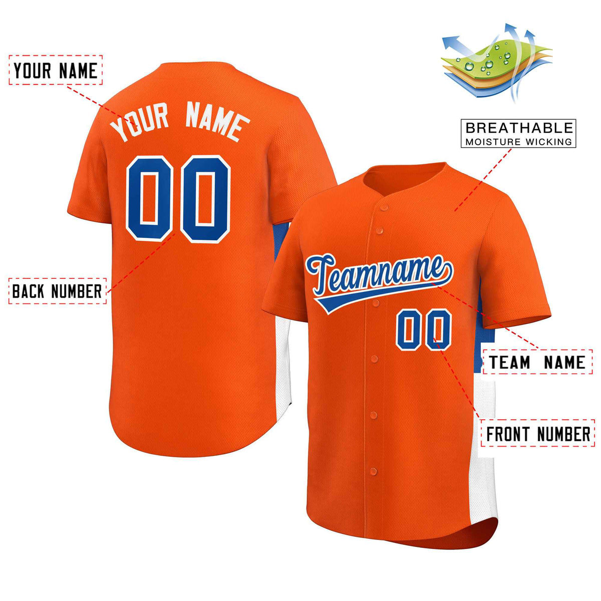 Custom Orange Royal-White Personalized Side Two-Tone Design Authentic Baseball Jersey Limited