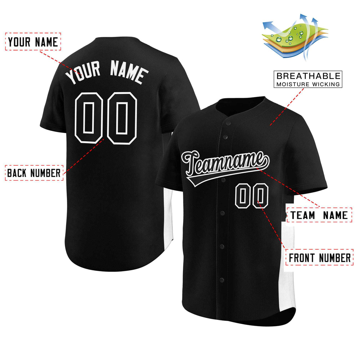 Custom Black White Personalized Side Two-Tone Design Authentic Baseball Jersey Limited