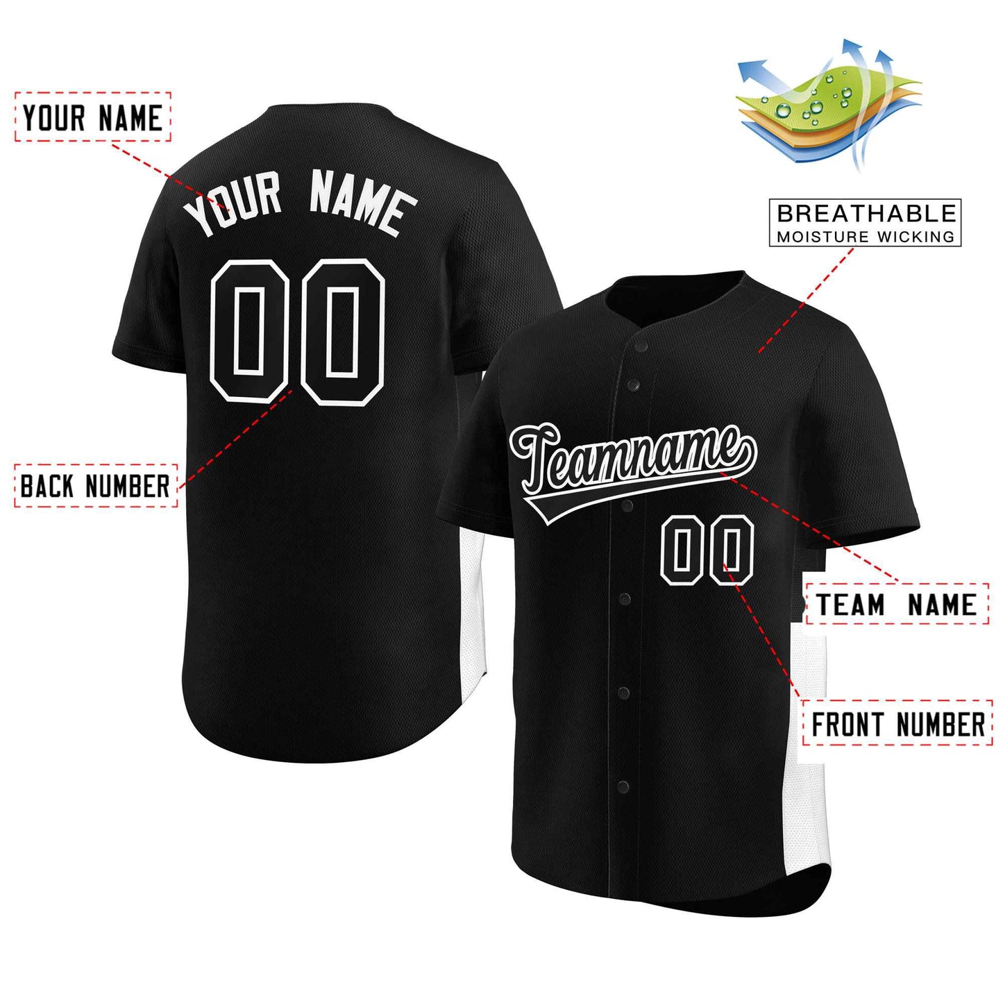 Custom Black White Personalized Side Two-Tone Design Authentic Baseball Jersey Limited