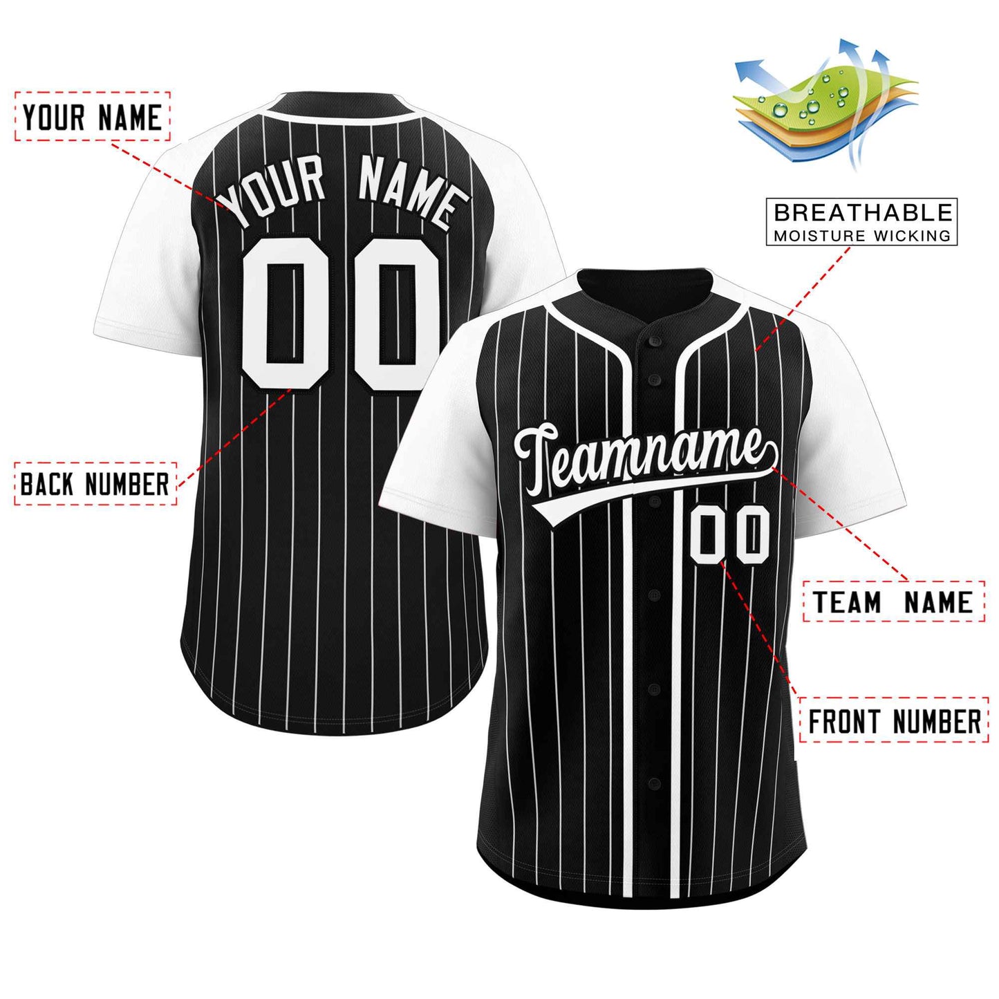 Custom Black White Stripe Fashion Raglan Sleeves Authentic Baseball Jersey Limited