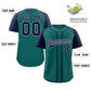 Custom Aqua Navy-Gray Stripe Fashion Raglan Sleeves Authentic Baseball Jersey Limited