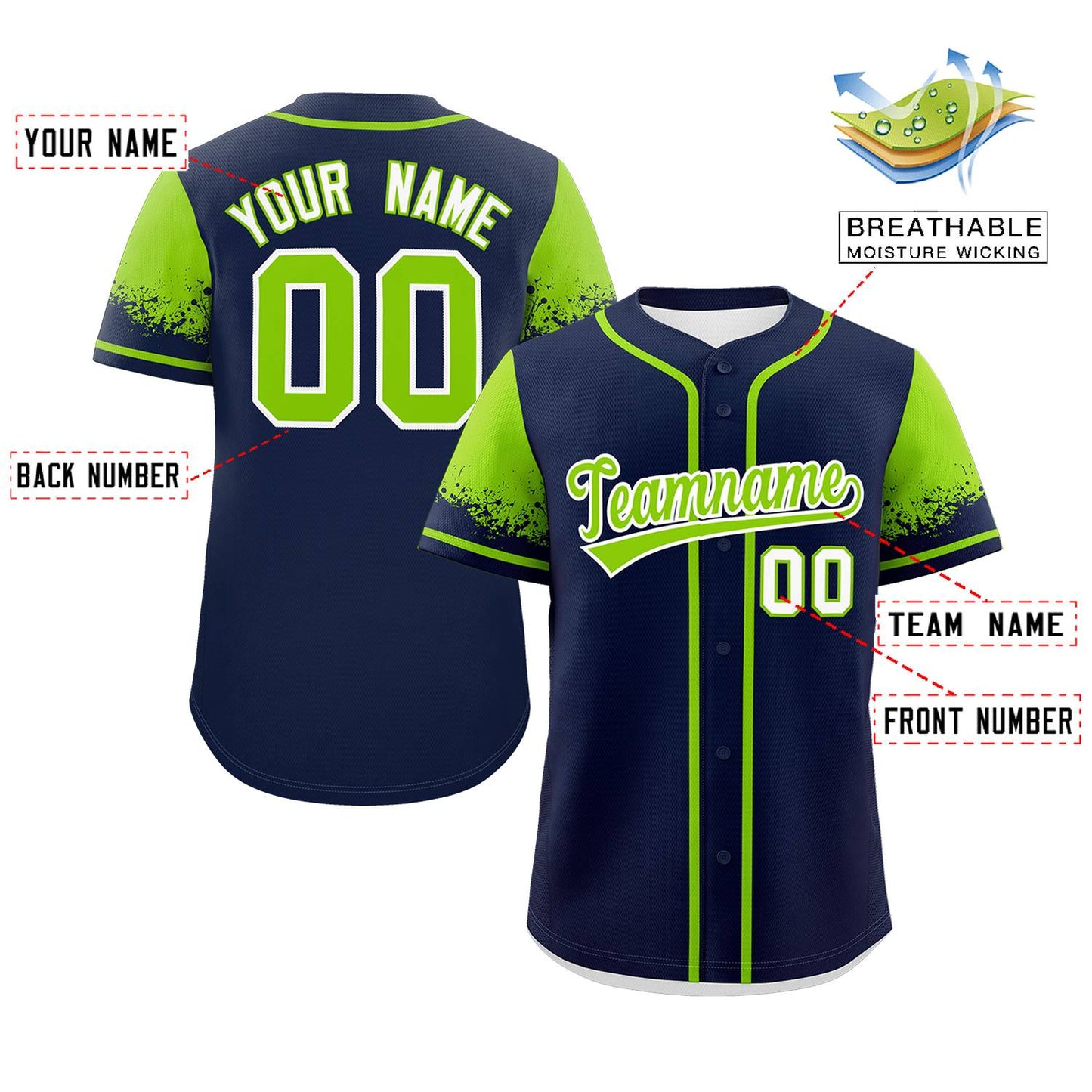 Custom Navy Neon Green Personalized Raglan Sleeves Design Authentic Baseball Jersey Limited