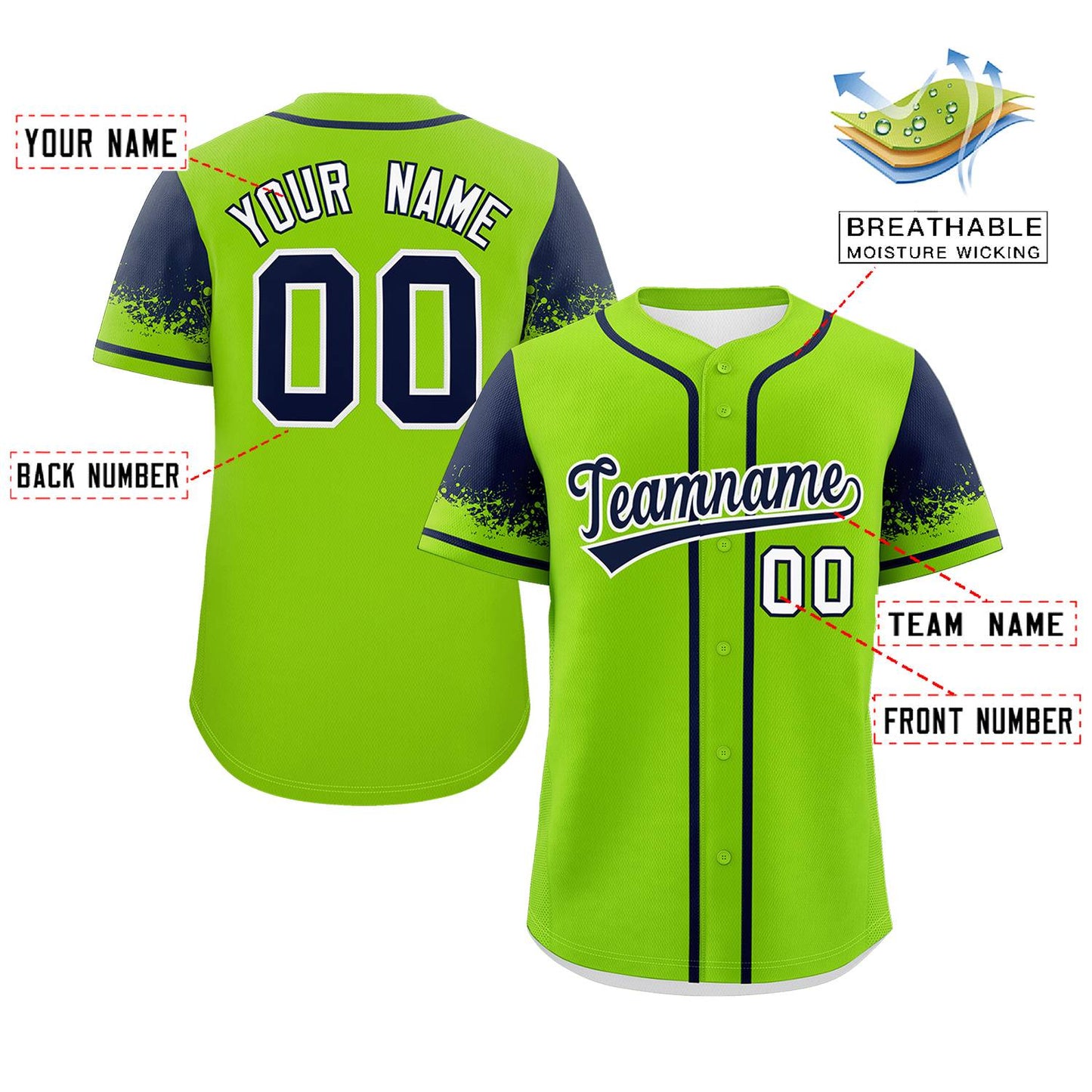 Custom Neon Green Navy Personalized Raglan Sleeves Design Authentic Baseball Jersey Limited