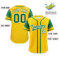 Custom Gold Kelly Green Personalized Raglan Sleeves Design Authentic Baseball Jersey Limited
