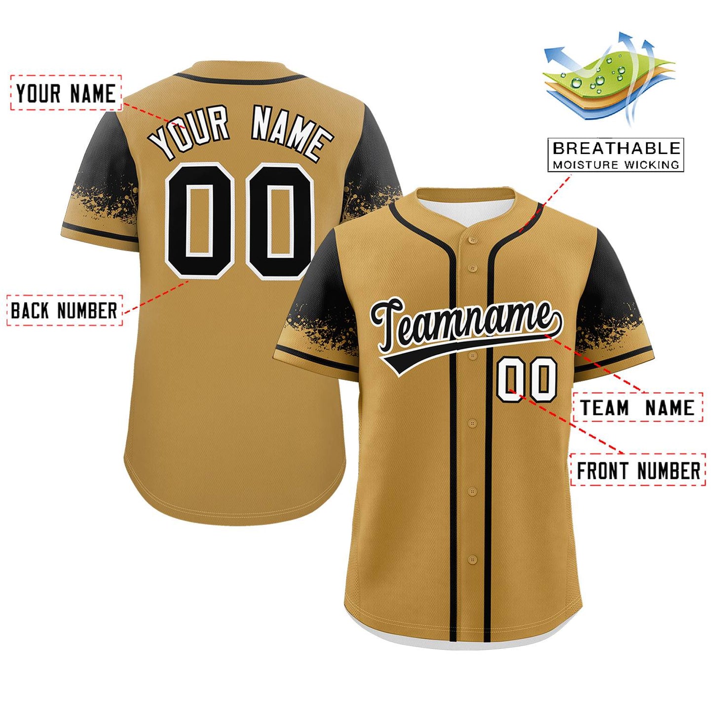 Custom Old Gold Black Personalized Raglan Sleeves Design Authentic Baseball Jersey Limited