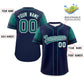 Custom Navy Aqua Personalized Raglan Sleeves Design Authentic Baseball Jersey Limited