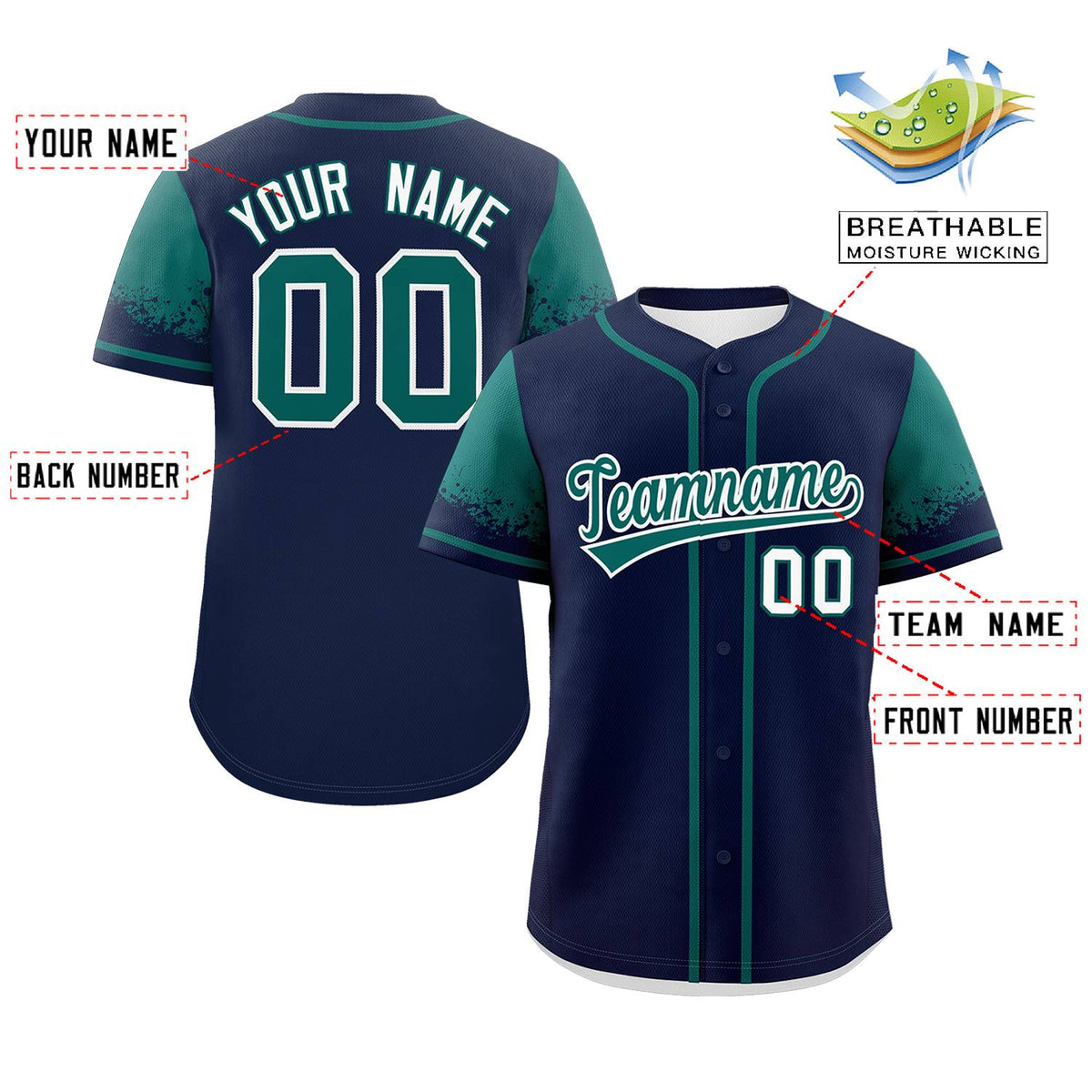 Custom Navy Aqua Personalized Raglan Sleeves Design Authentic Baseball Jersey Limited