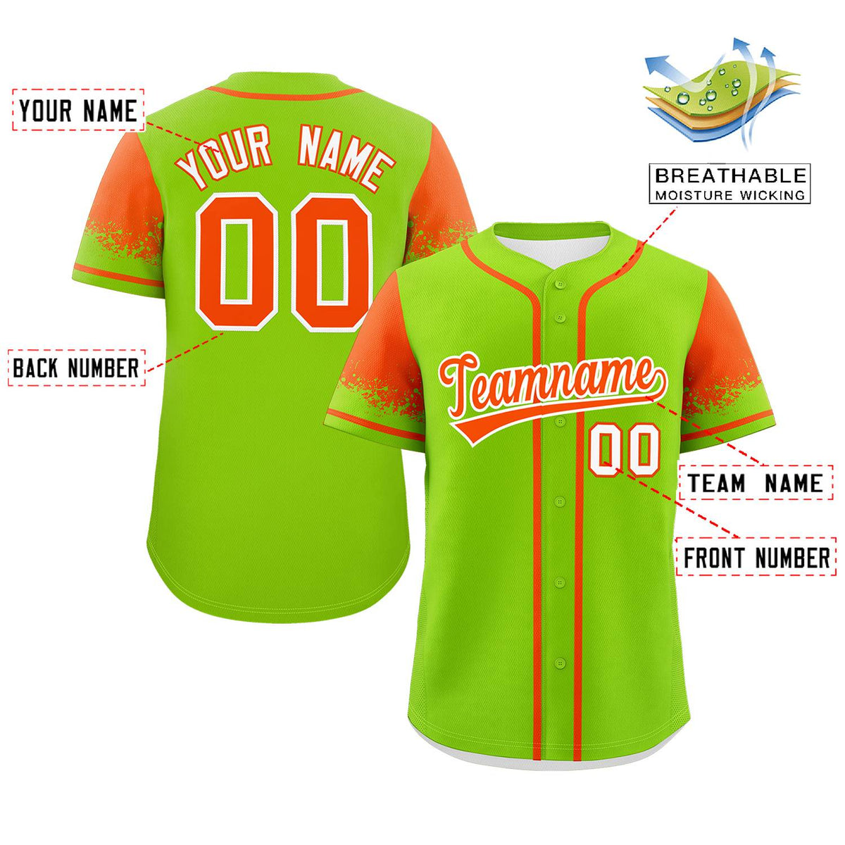 Custom Neon Green Orange Personalized Raglan Sleeves Design Authentic Baseball Jersey Limited