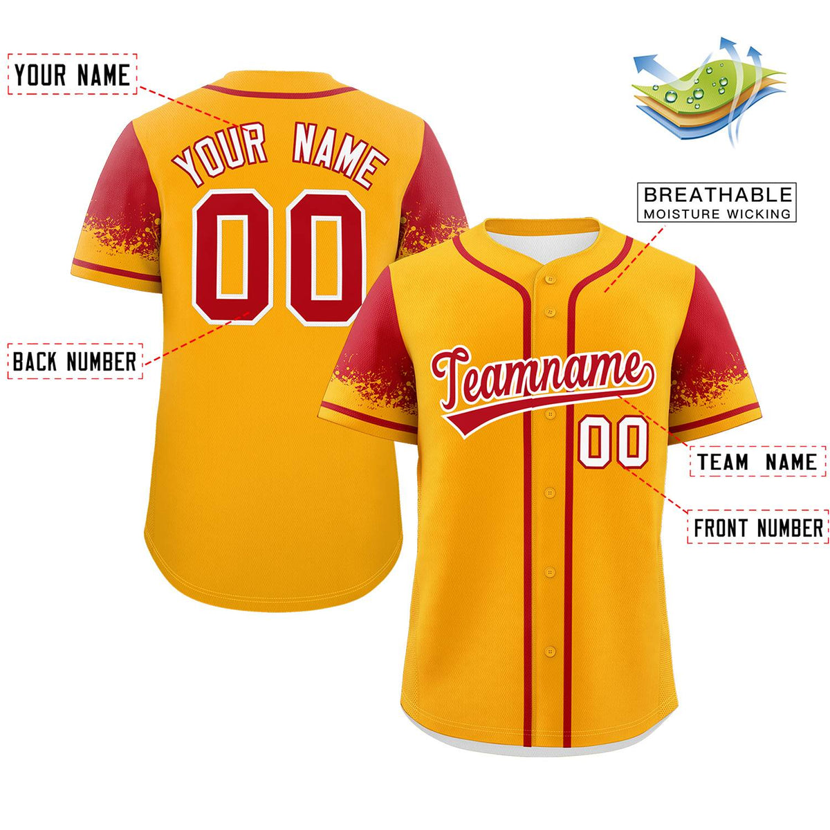 Custom Yellow Red Personalized Raglan Sleeves Design Authentic Baseball Jersey Limited