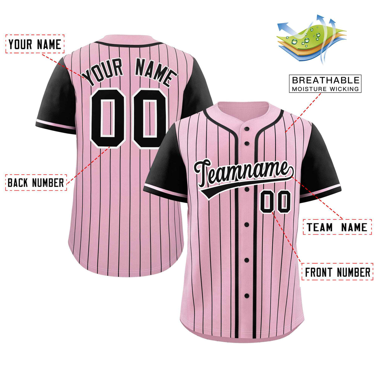 Custom Pink Black Stripe Fashion Raglan Sleeves Authentic Baseball Jersey Limited