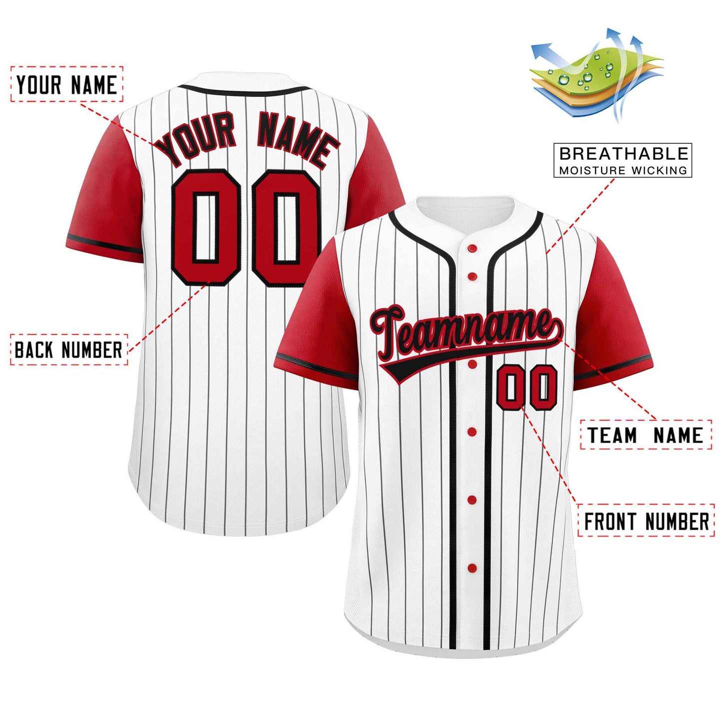 Custom White Red-Black Stripe Fashion Raglan Sleeves Authentic Baseball Jersey Limited