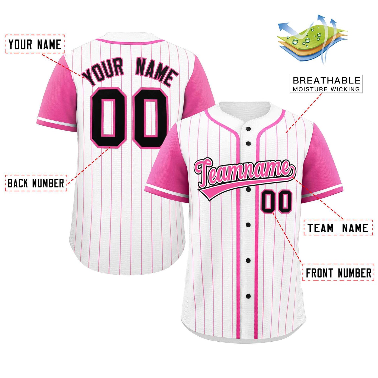 Custom White Pink Stripe Fashion Raglan Sleeves Authentic Baseball Jersey Limited