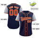 Custom Navy Gray-Orange Stripe Fashion Raglan Sleeves Authentic Baseball Jersey Limited