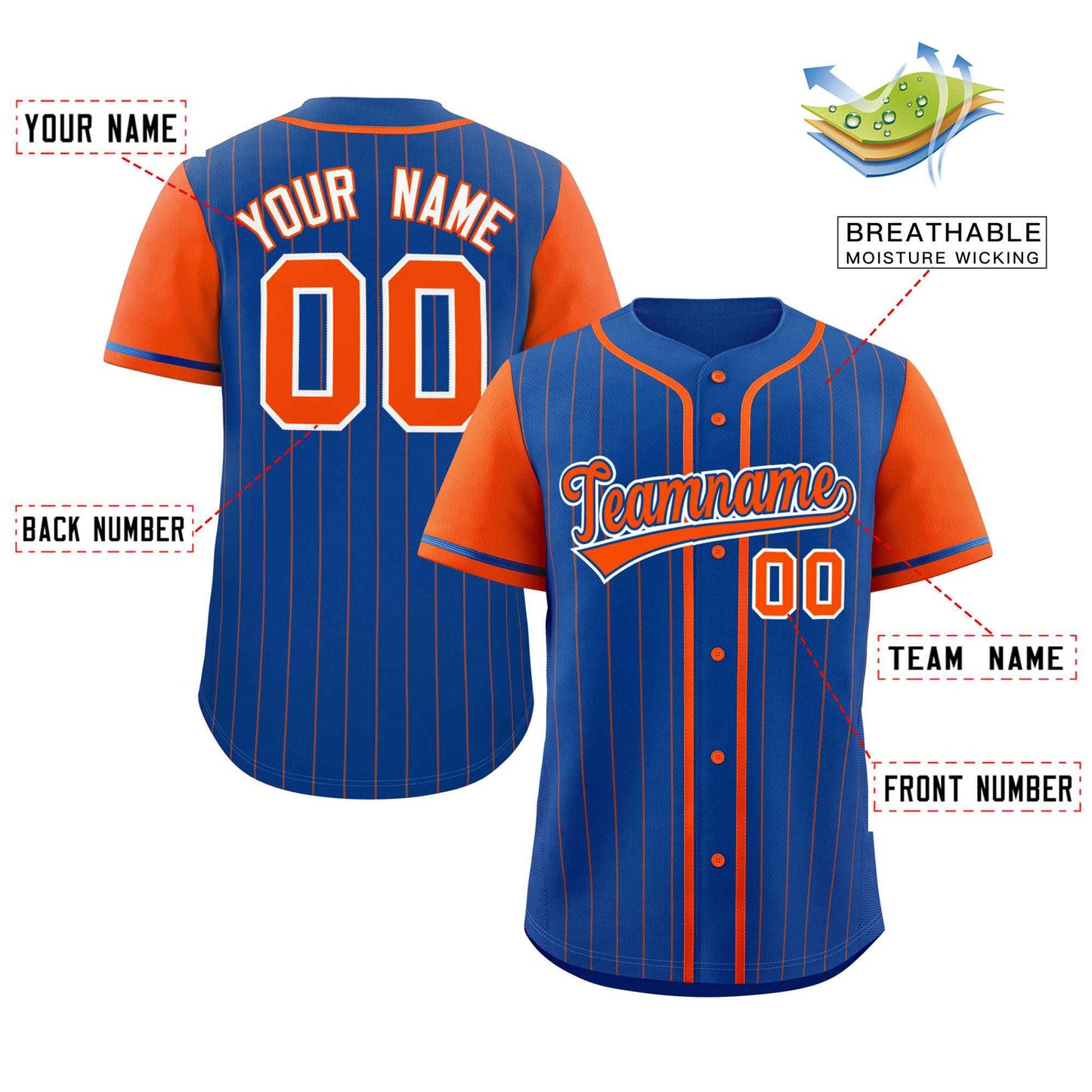 Custom Royal Orange Stripe Fashion Raglan Sleeves Authentic Baseball Jersey Limited