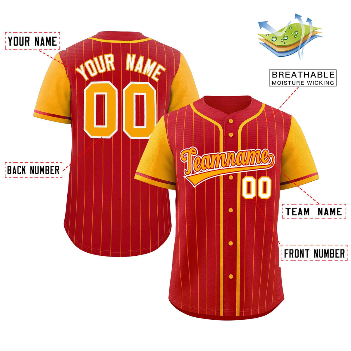 Custom Red Yellow Stripe Fashion Raglan Sleeves Authentic Baseball Jersey Limited