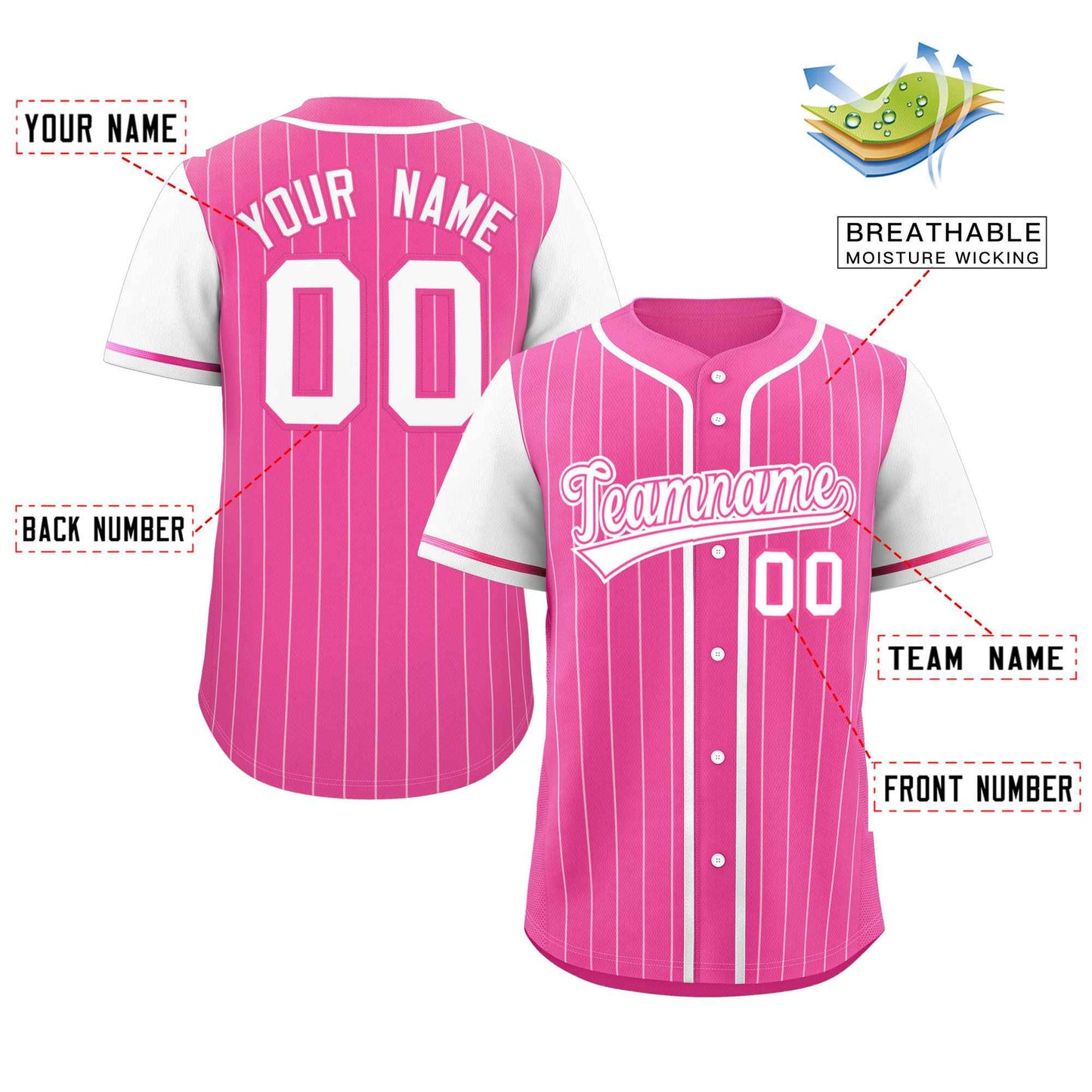 Custom Pink White Stripe Fashion Raglan Sleeves Authentic Baseball Jersey Limited