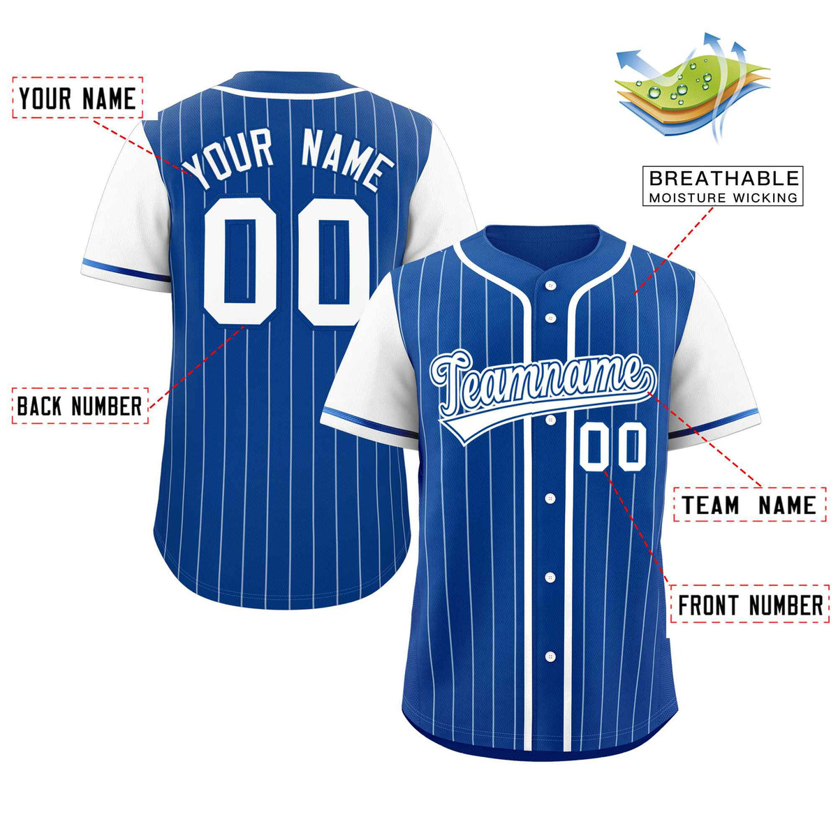 Custom Royal White Stripe Fashion Raglan Sleeves Authentic Baseball Jersey Limited