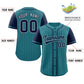 Custom Aqua Navy Stripe Fashion Raglan Sleeves Authentic Baseball Jersey Limited