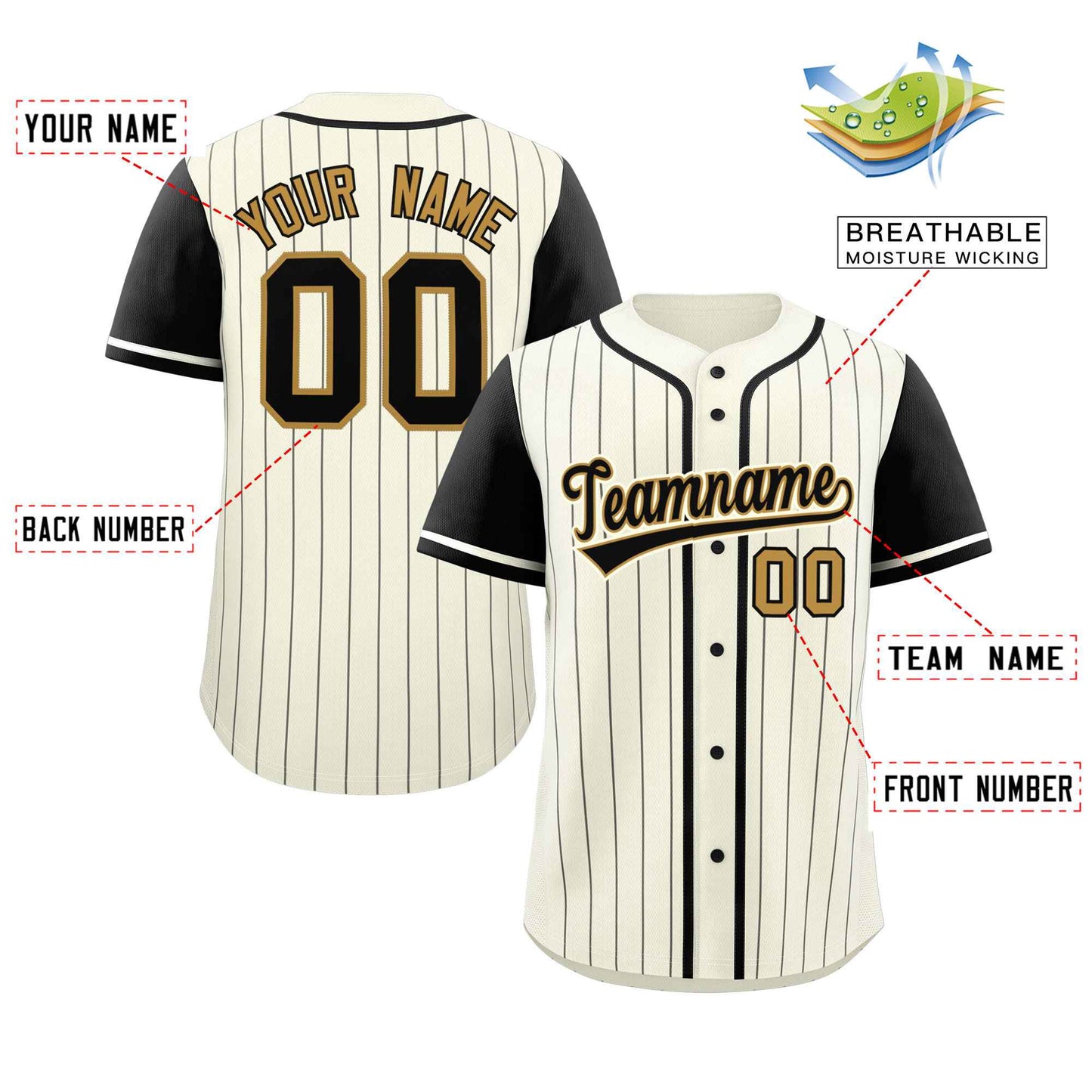 Custom Cream Black Stripe Fashion Raglan Sleeves Authentic Baseball Jersey Limited