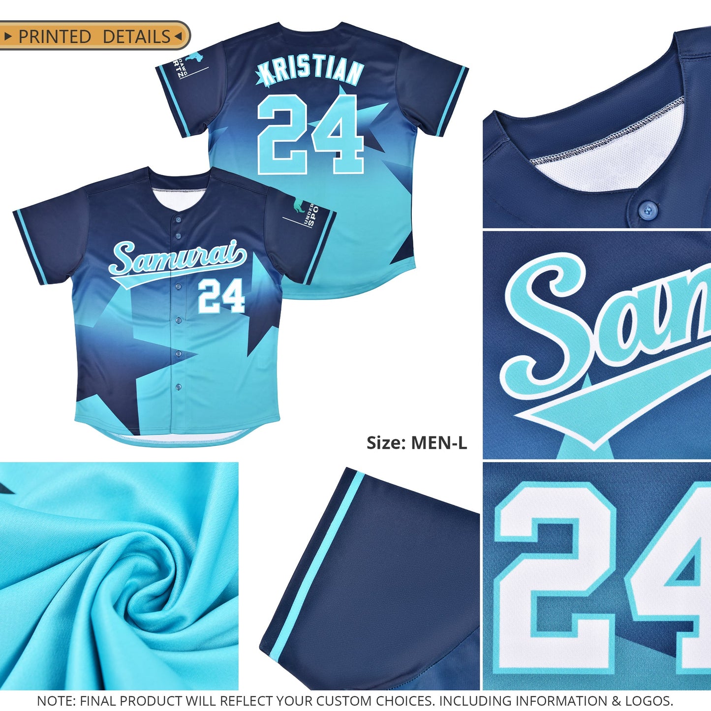 Custom Navy-Sky Blue Gradient Star Graffiti Pattern Authentic Baseball Jersey Limited