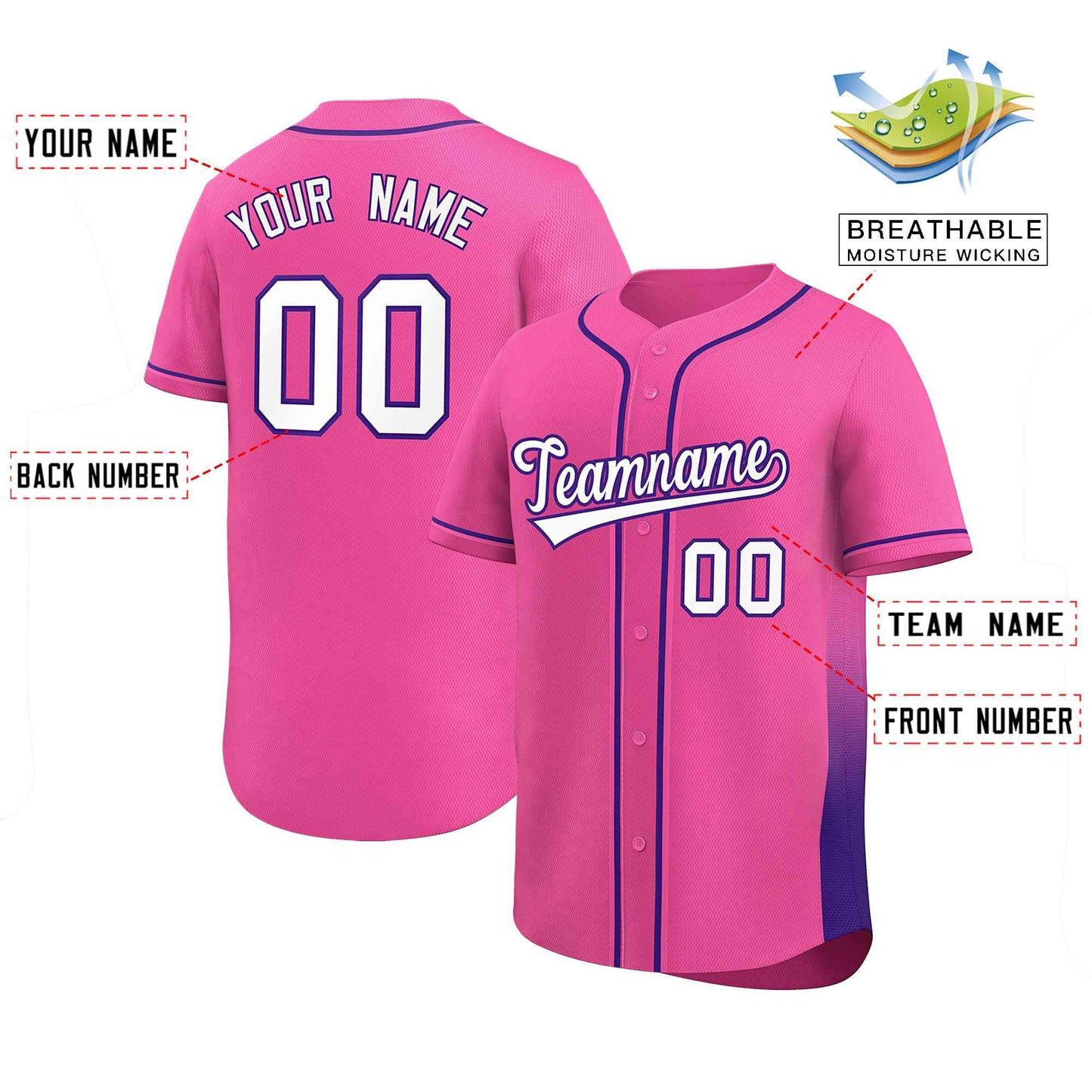 Custom Pink Purple Personalized Gradient Side Design Authentic Baseball Jersey Limited