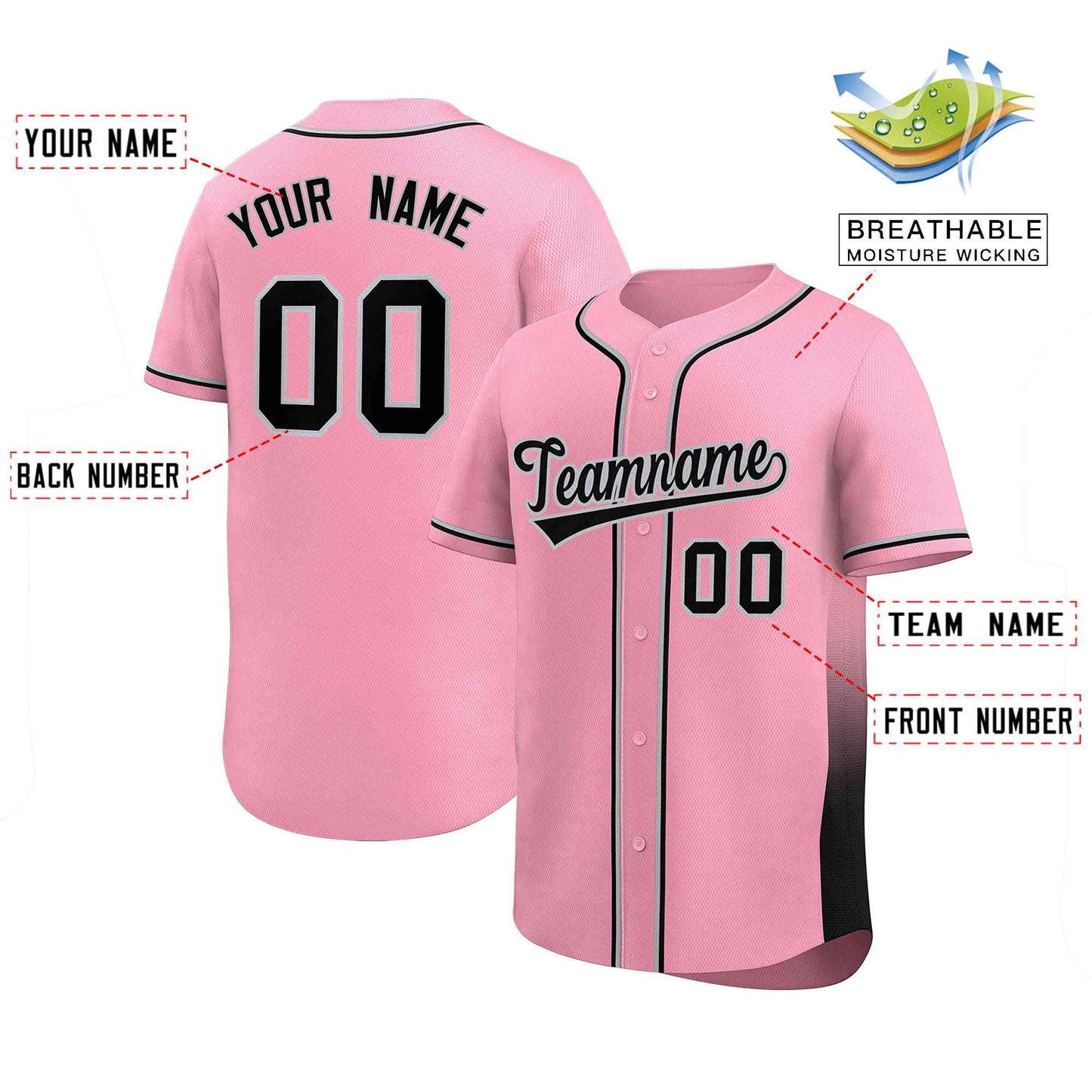 Custom Pink Black Personalized Gradient Side Design Authentic Baseball Jersey Limited