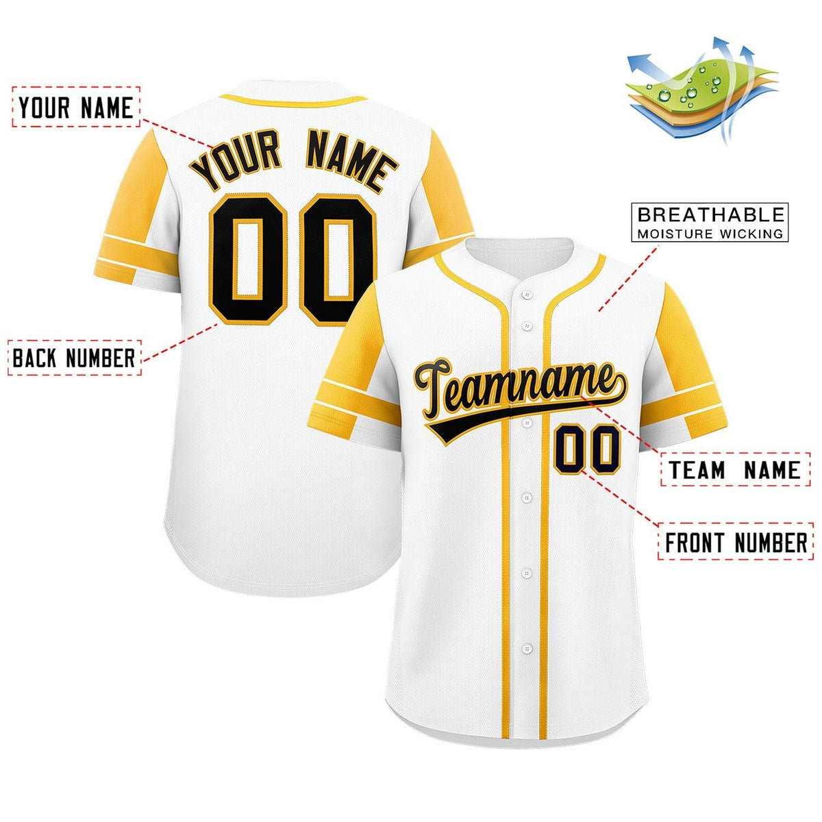 Custom White Gold Personalized Raglan Sleeves Authentic Baseball Jersey Limited