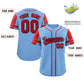 Custom Powder Blue Red Personalized Raglan Sleeves Authentic Baseball Jersey Limited