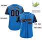 Custom Powder Blue Black Personalized Raglan Sleeves Authentic Baseball Jersey Limited