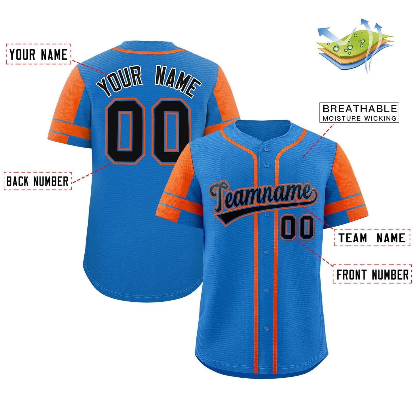 Custom Powder Blue Orange Personalized Raglan Sleeves Authentic Baseball Jersey Limited