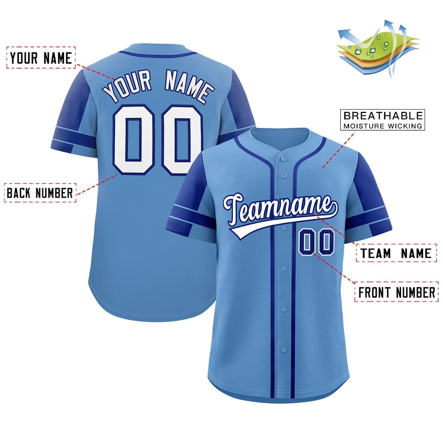 Custom Powder Blue Royal Personalized Raglan Sleeves Authentic Baseball Jersey Limited