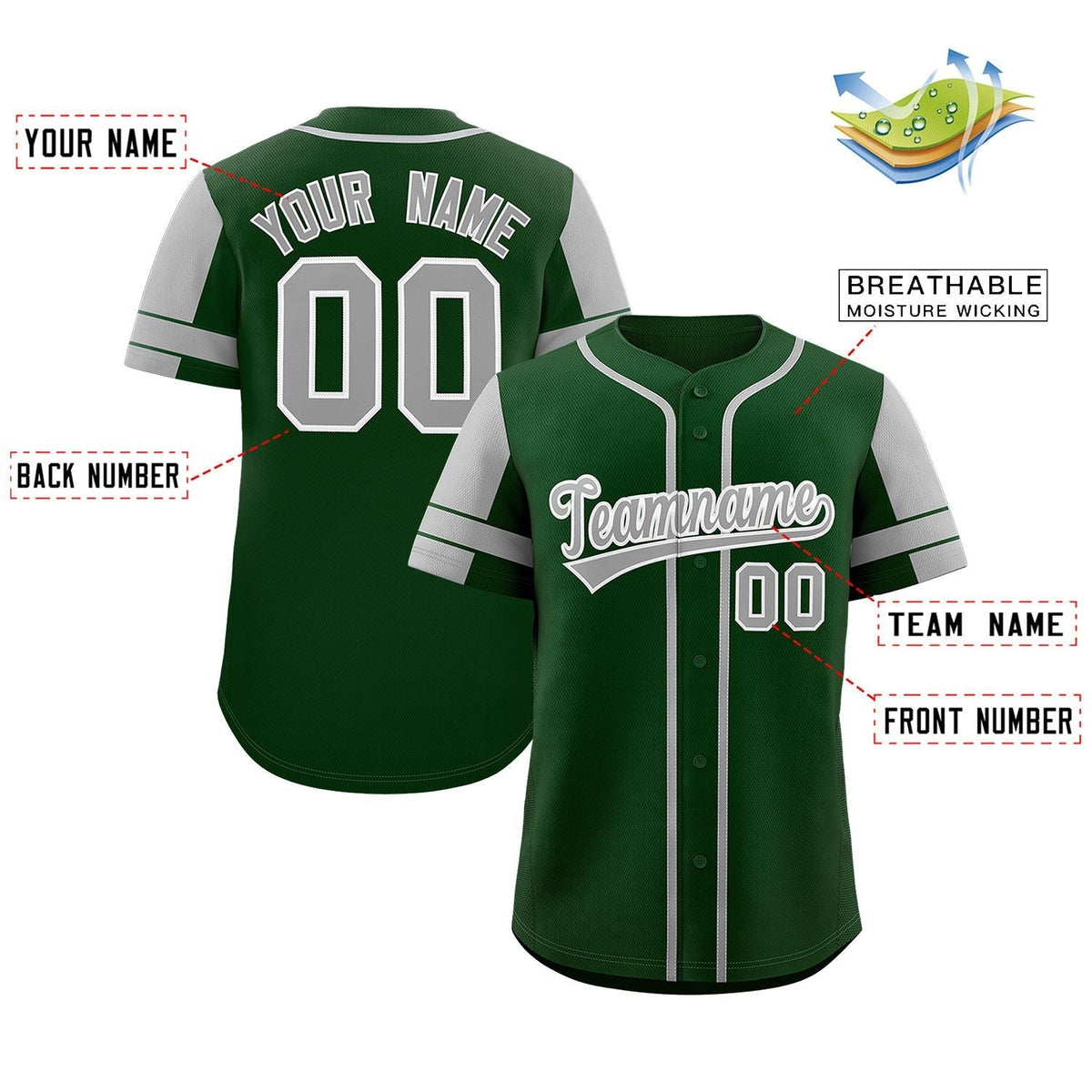 Custom Green Gray Personalized Raglan Sleeves Authentic Baseball Jersey Limited