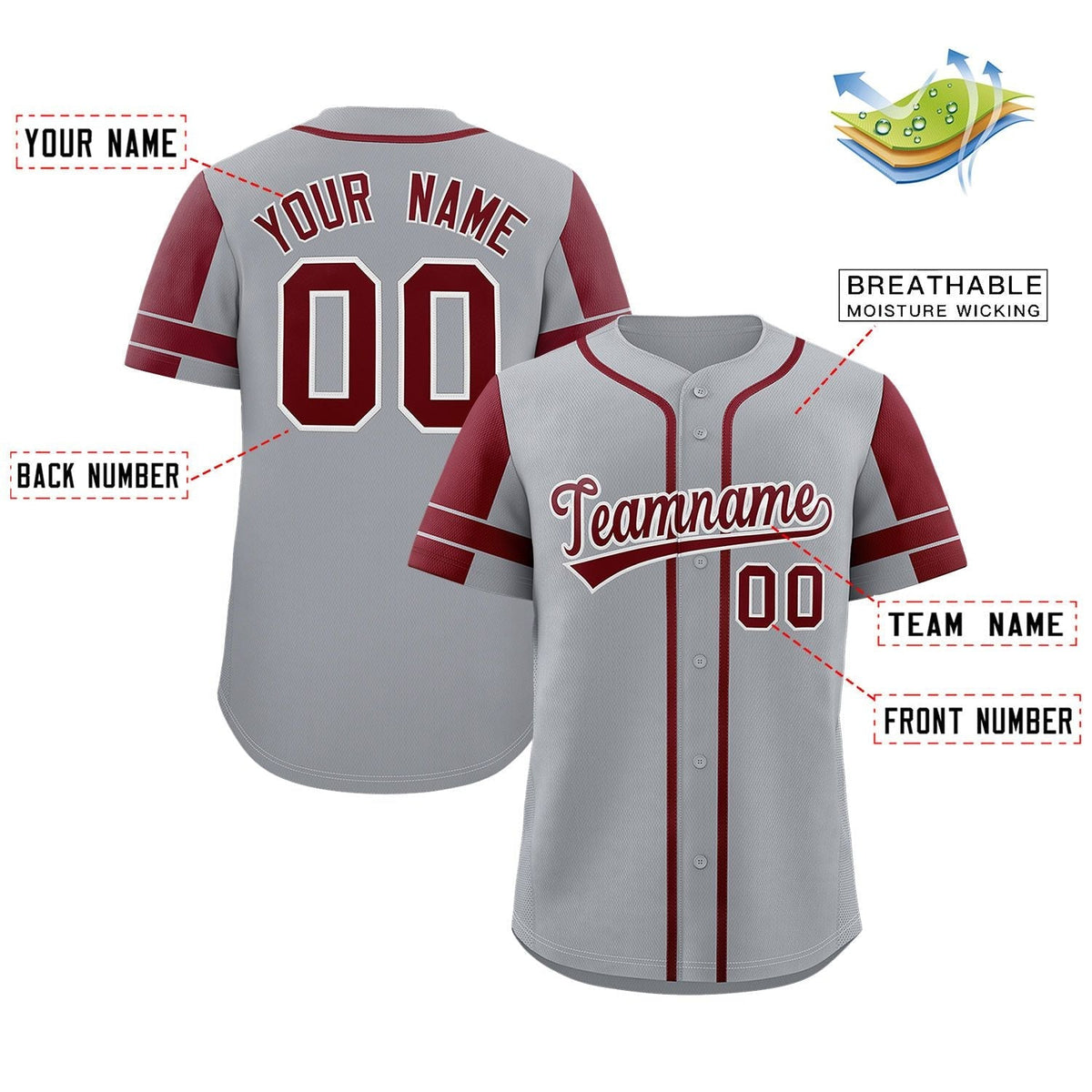 Custom Gray Crimson Personalized Raglan Sleeves Authentic Baseball Jersey Limited