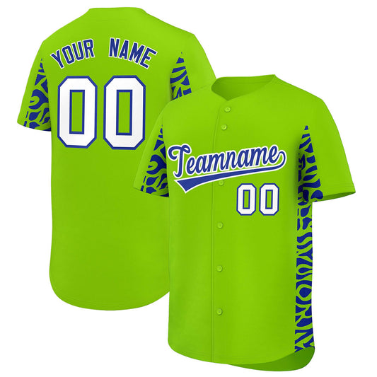 Custom Neon Green Royal Personalized Leopard Graffiti Pattern Side Design Authentic Baseball Jersey